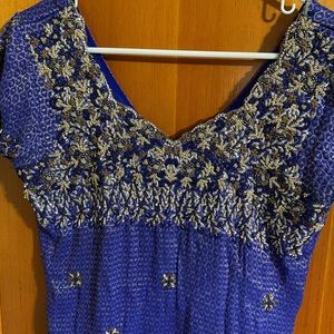 Royal blue embroidered jamawar 2 piece suit. Nice dabka work.